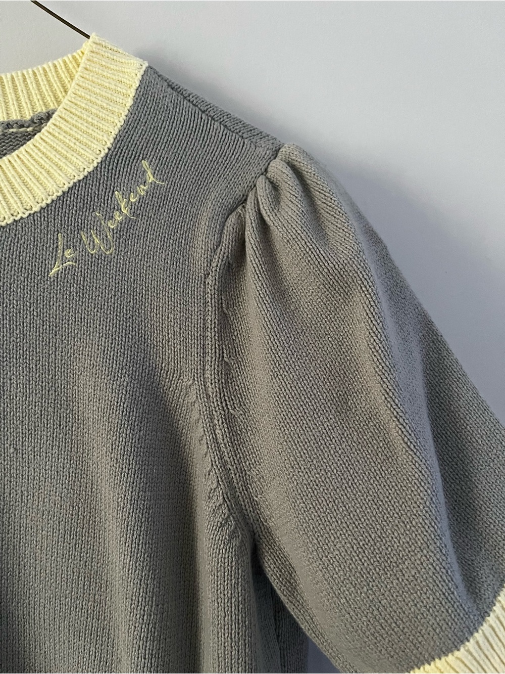 Grey and Baby Yellow Short-Sleeve Sweater
